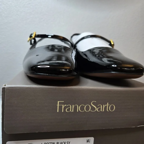 Franco Sarto Destin Elegant Black Patent Leather Slingback Shoes New In Box $135 - Picture 2 of 10